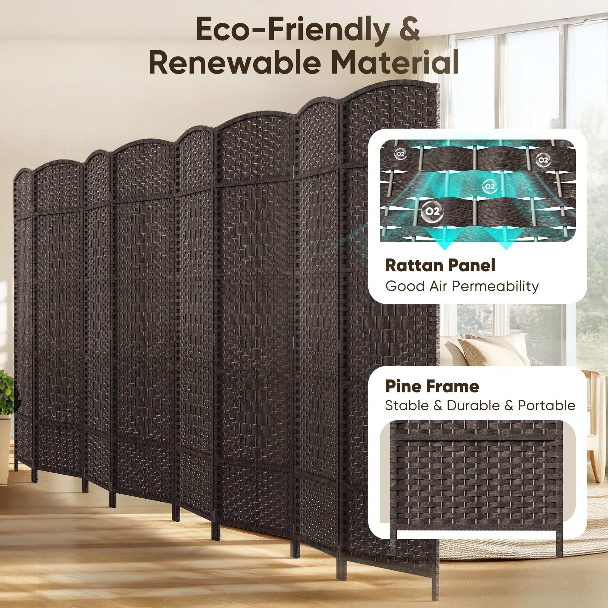JOSTYLE Extra Wide Privacy Screen - Espresso (8-Panel)