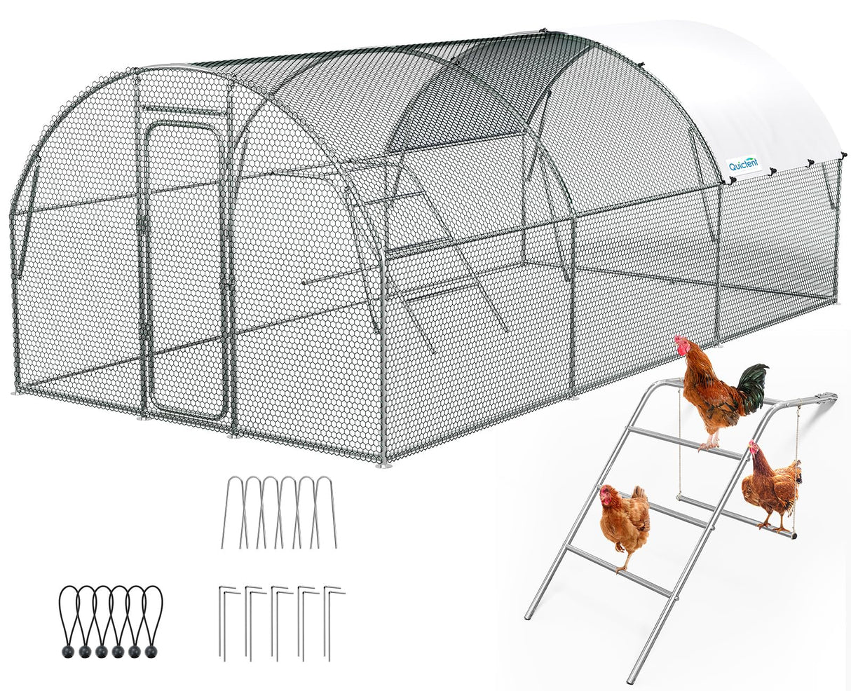 Quictent Arched Metal Chicken Coop with Perch & Swing