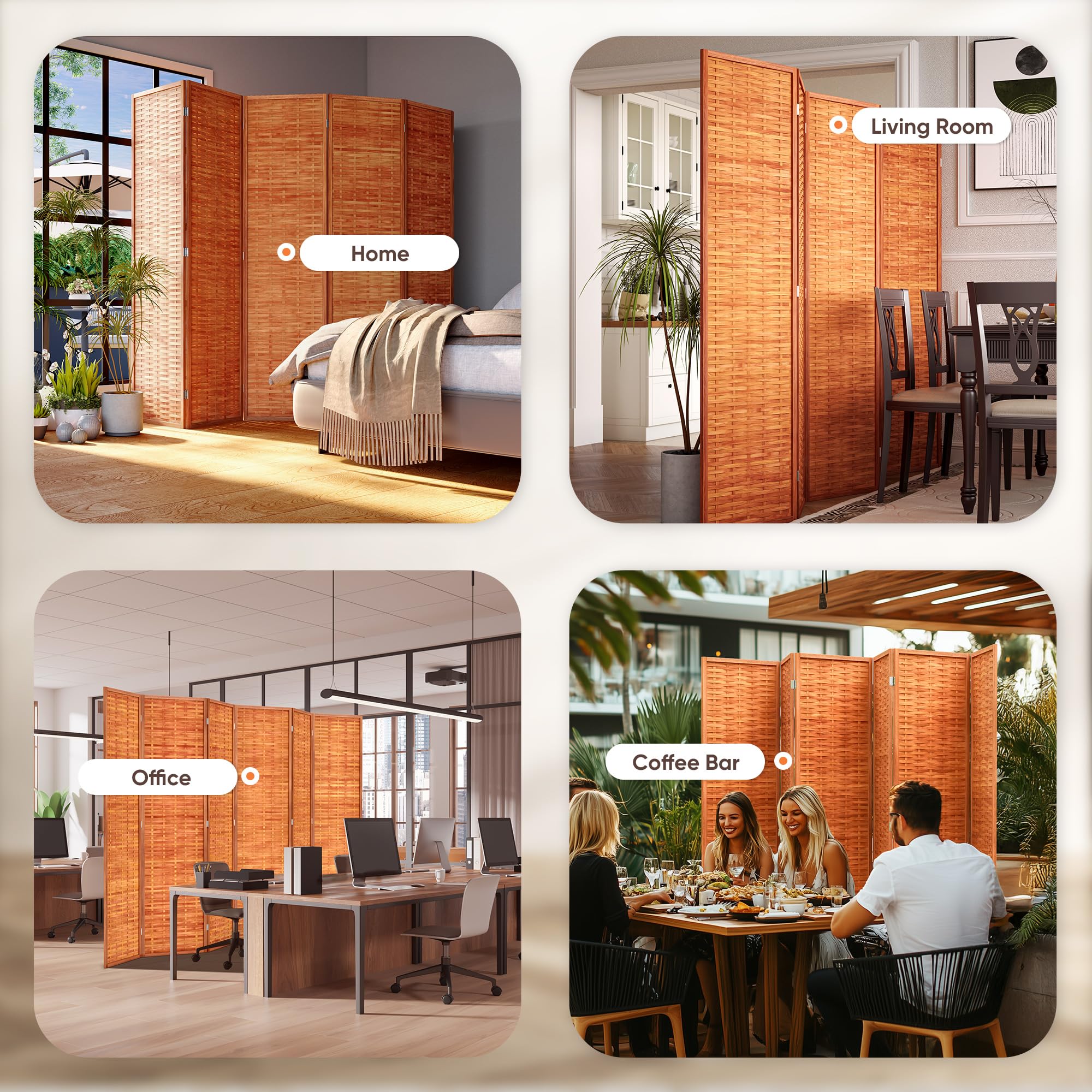 JOSTYLE Bamboo Room Divider - Saddle Brown (6-Panel)