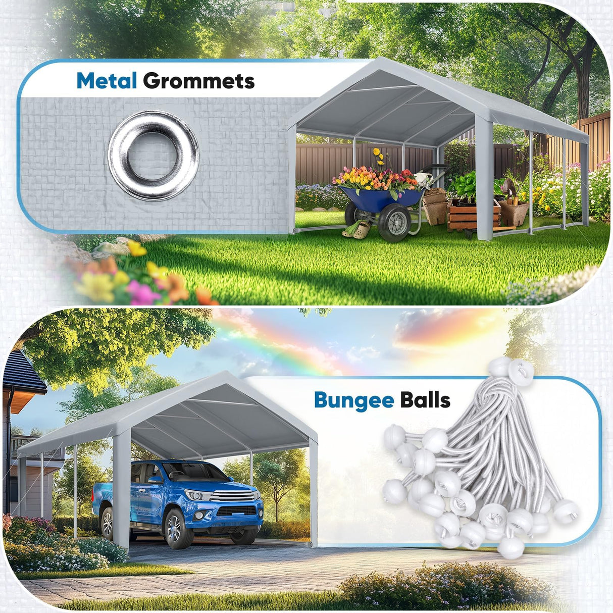 Quictent 10'x20' Carport Replacement Cover with Leg Cloth - Gray