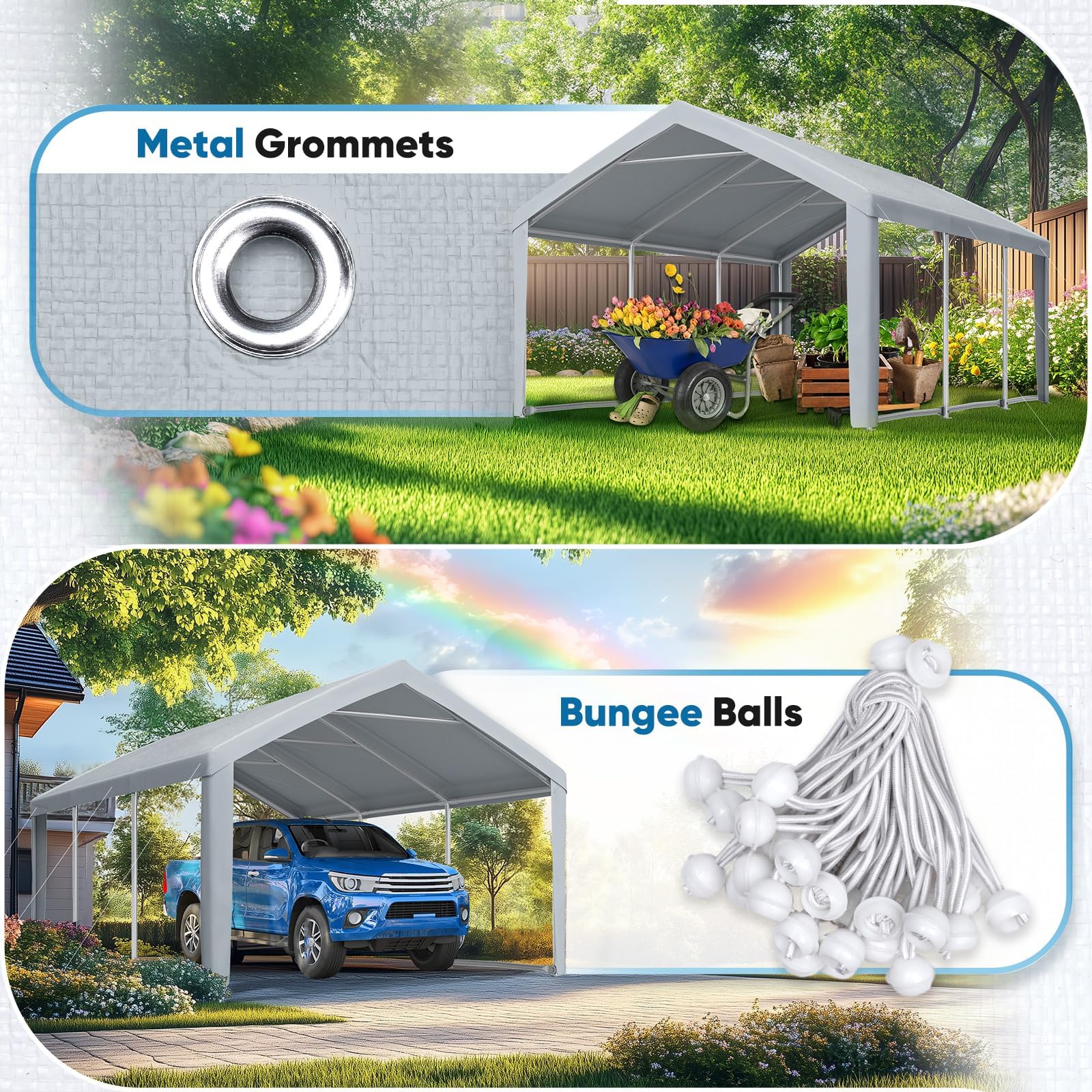 Quictent 10'x20' Carport Replacement Cover with Leg Cloth - Gray