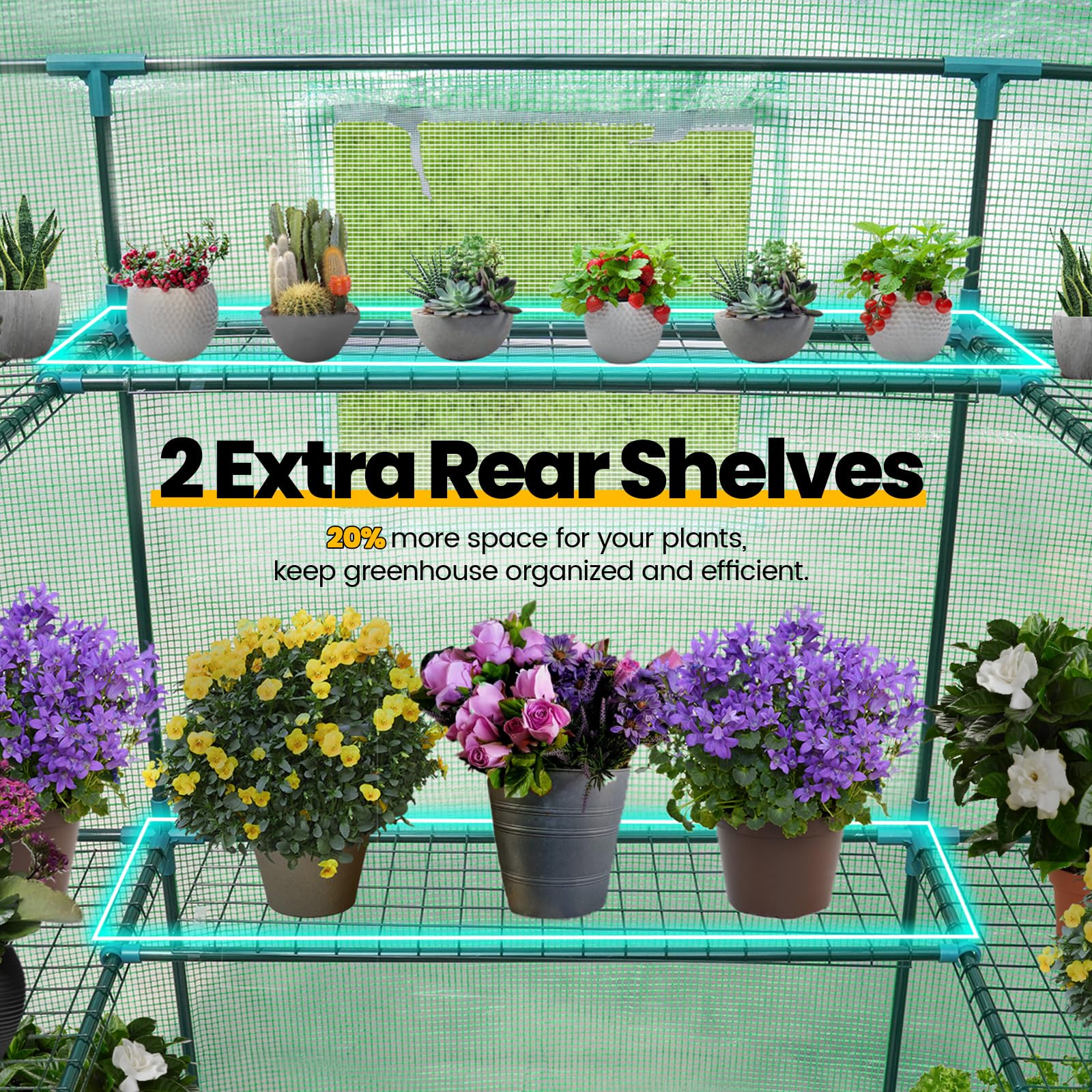 KING BIRD 84"x56"x77' Walk-in Greenhouse with 20 Shelves - Green