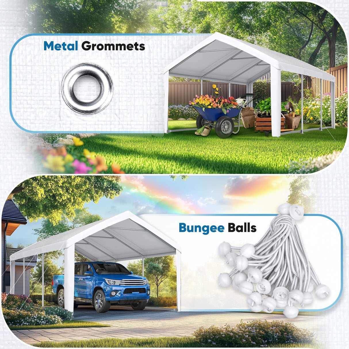 Quictent 10'x20' Carport Replacement Cover with Leg Cloth - White