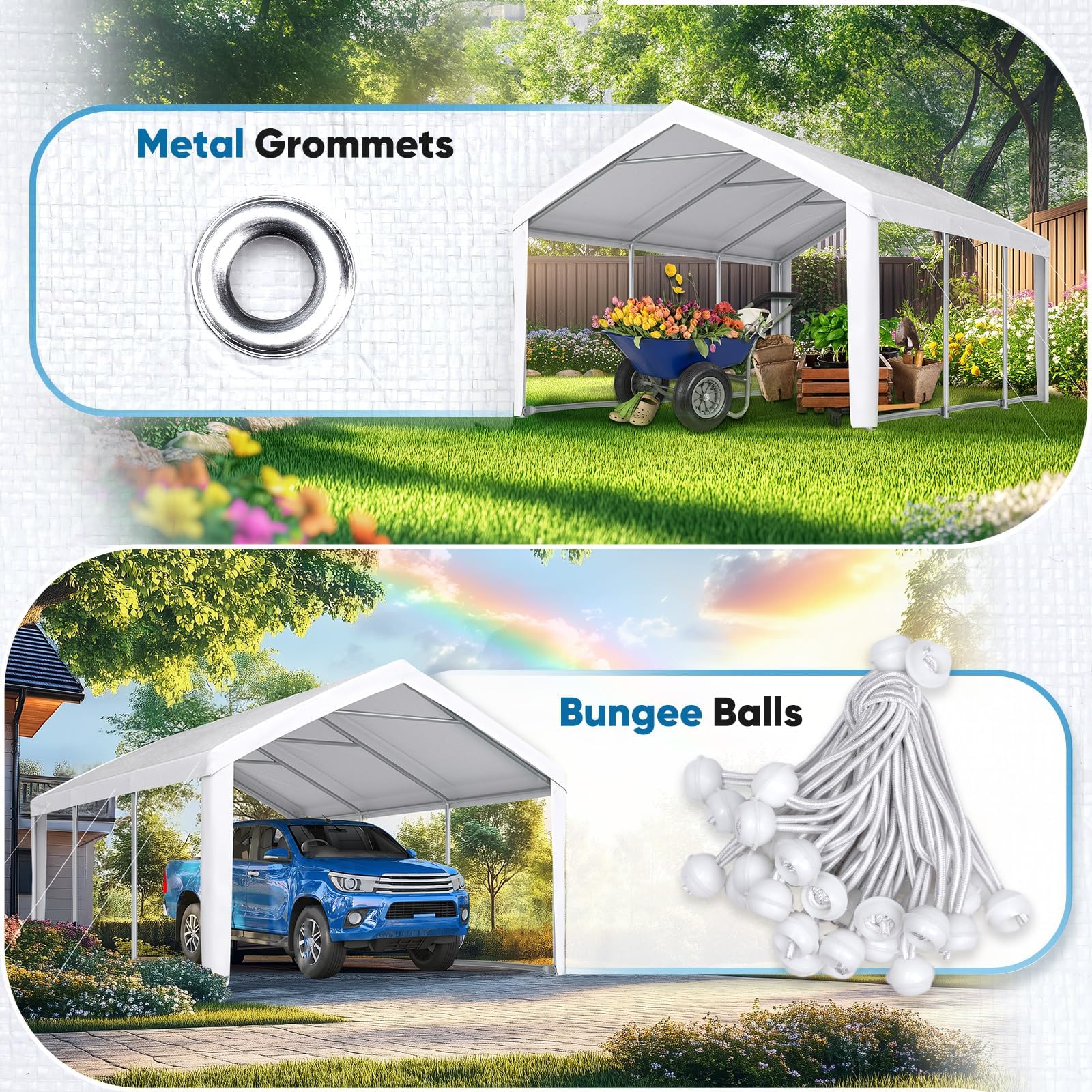 Quictent 10'x20' Carport Replacement Cover with Leg Cloth - White