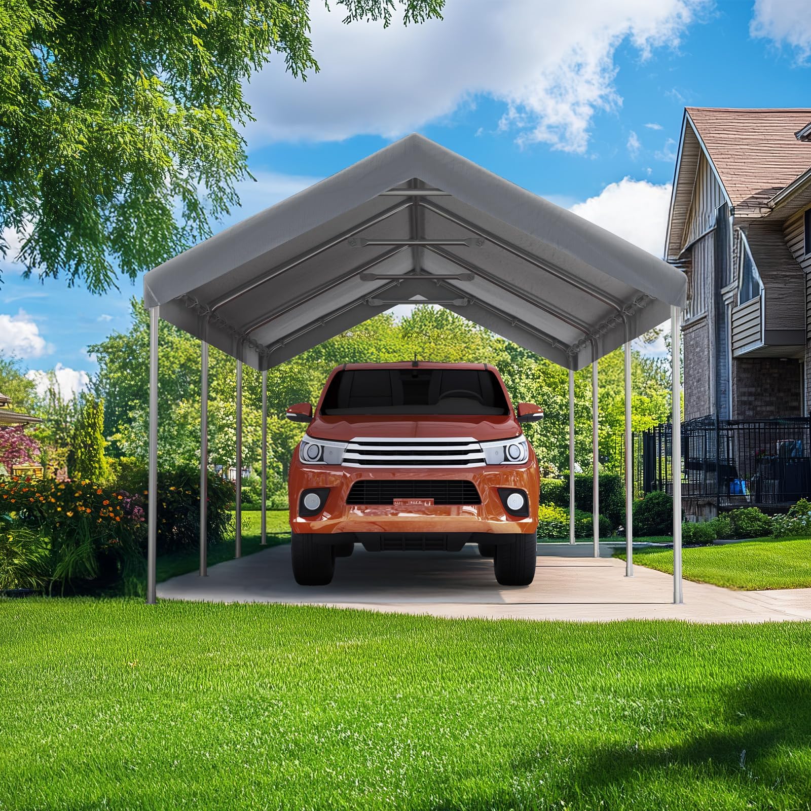 Quictent 10'x20' Reinforced Carport with Hanging Edge - Gray