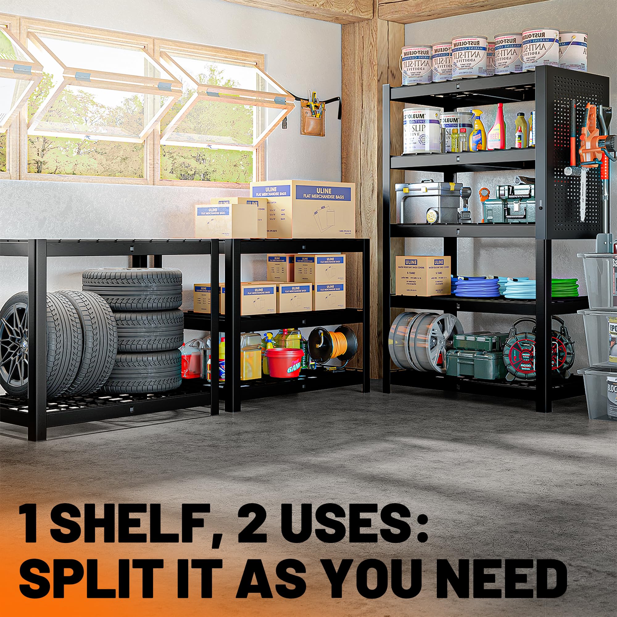 MAXLEAD 72" 3100LBS Garage Shelves with Pegboard