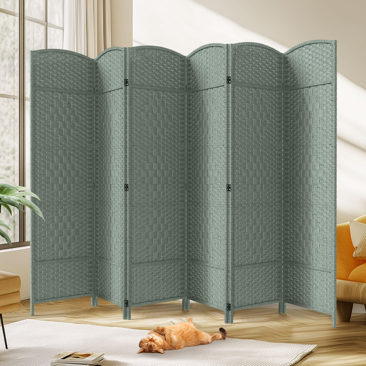 JOSTYLE Wooden Room Divider - Grey (6-Panel)