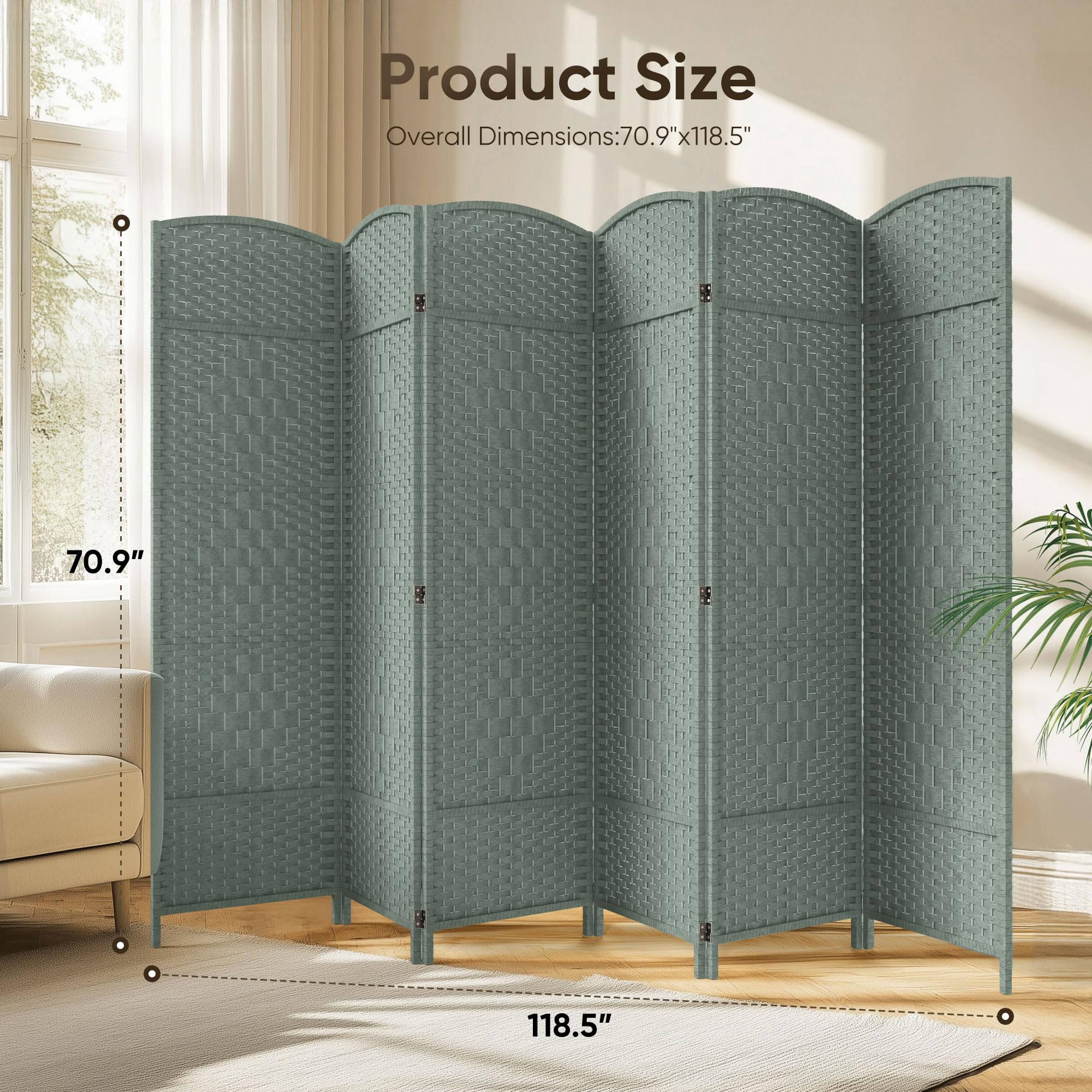 JOSTYLE Wooden Room Divider - Grey (6-Panel)