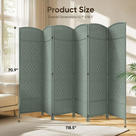 JOSTYLE Wooden Room Divider - Grey (6-Panel)