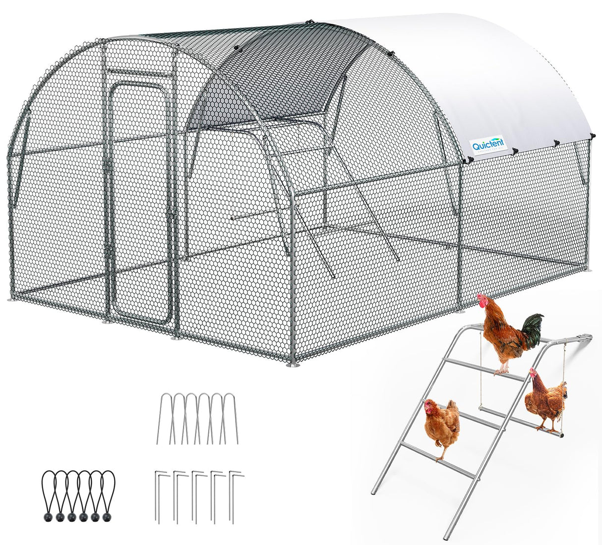 Quictent Arched Metal Chicken Coop with Perch & Swing