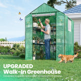 KING BIRD 56"x56"x77" Walk-in Greenhouse with 14 Shelves - Green