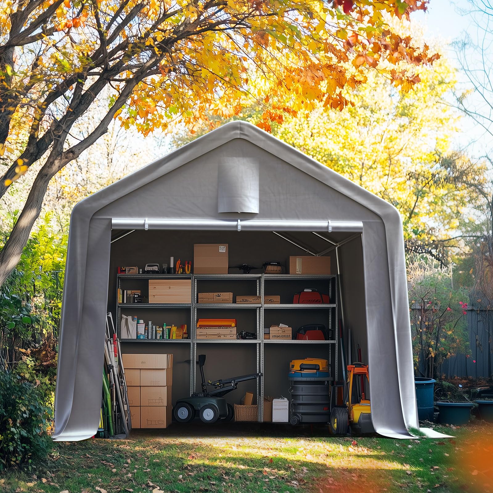 Quictent 10'x15' Portable Carport Shelter with Roll-Up Mesh Windows - Silver Gray