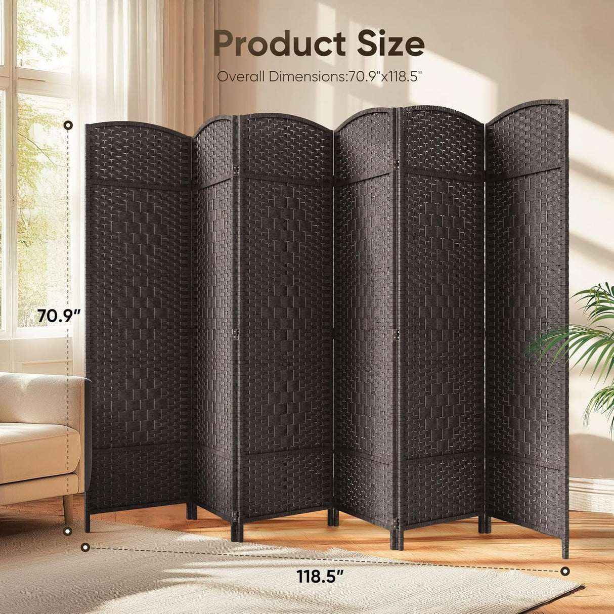 JOSTYLE  6FT Tall Wooden Privacy Room Divider (6-Panel)