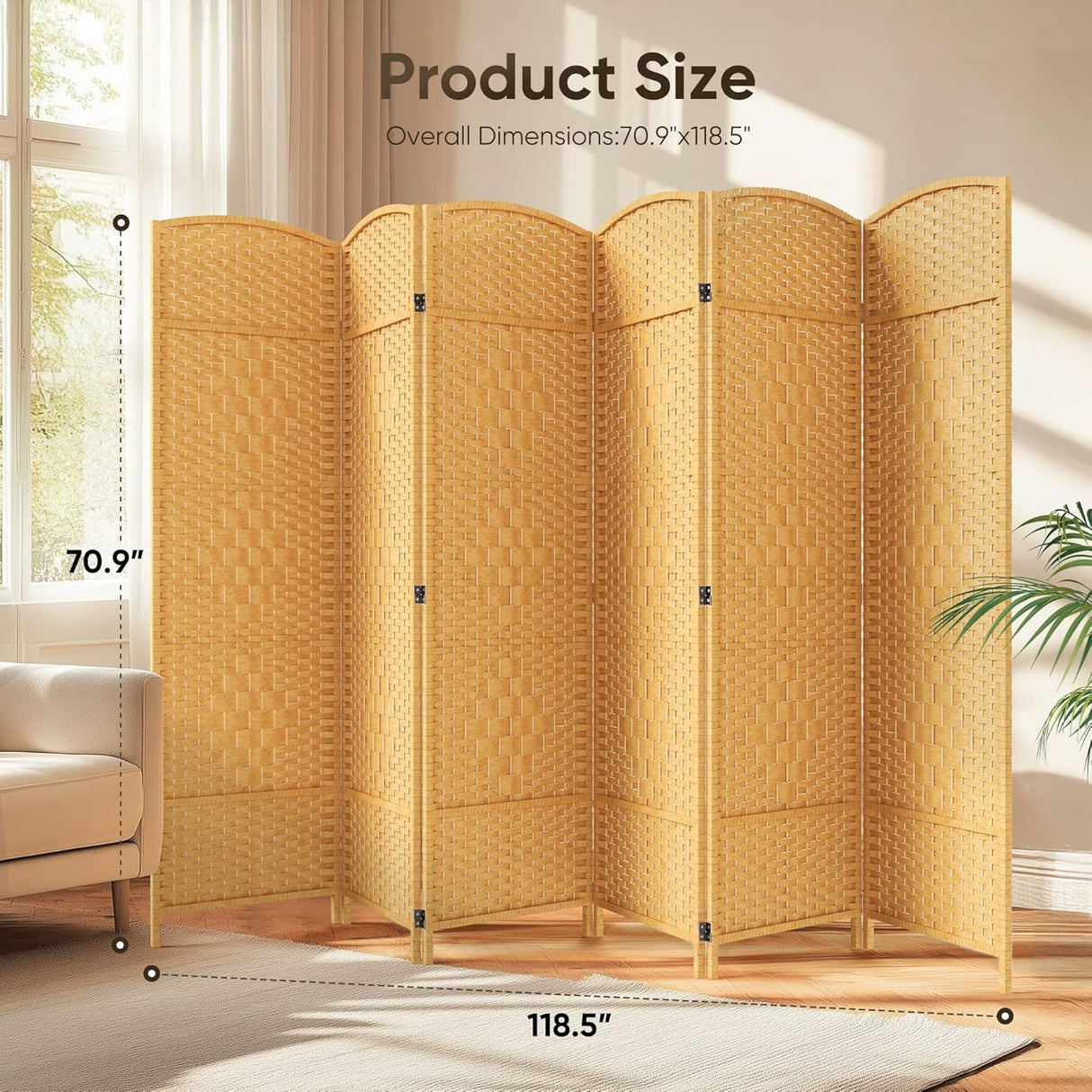 JOSTYLE  6FT Tall Wooden Privacy Room Divider (6-Panel)