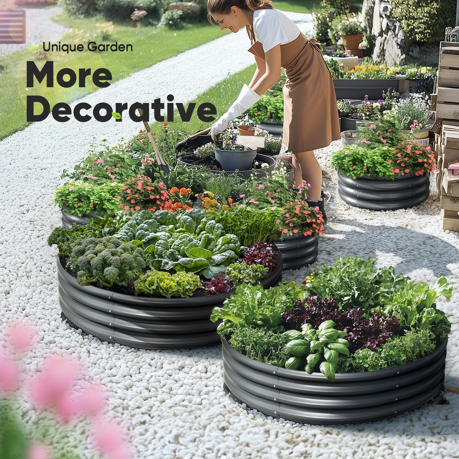 KING BIRD 24"x24"x12" Round Planter Box (2-Pack) - Dark Grey