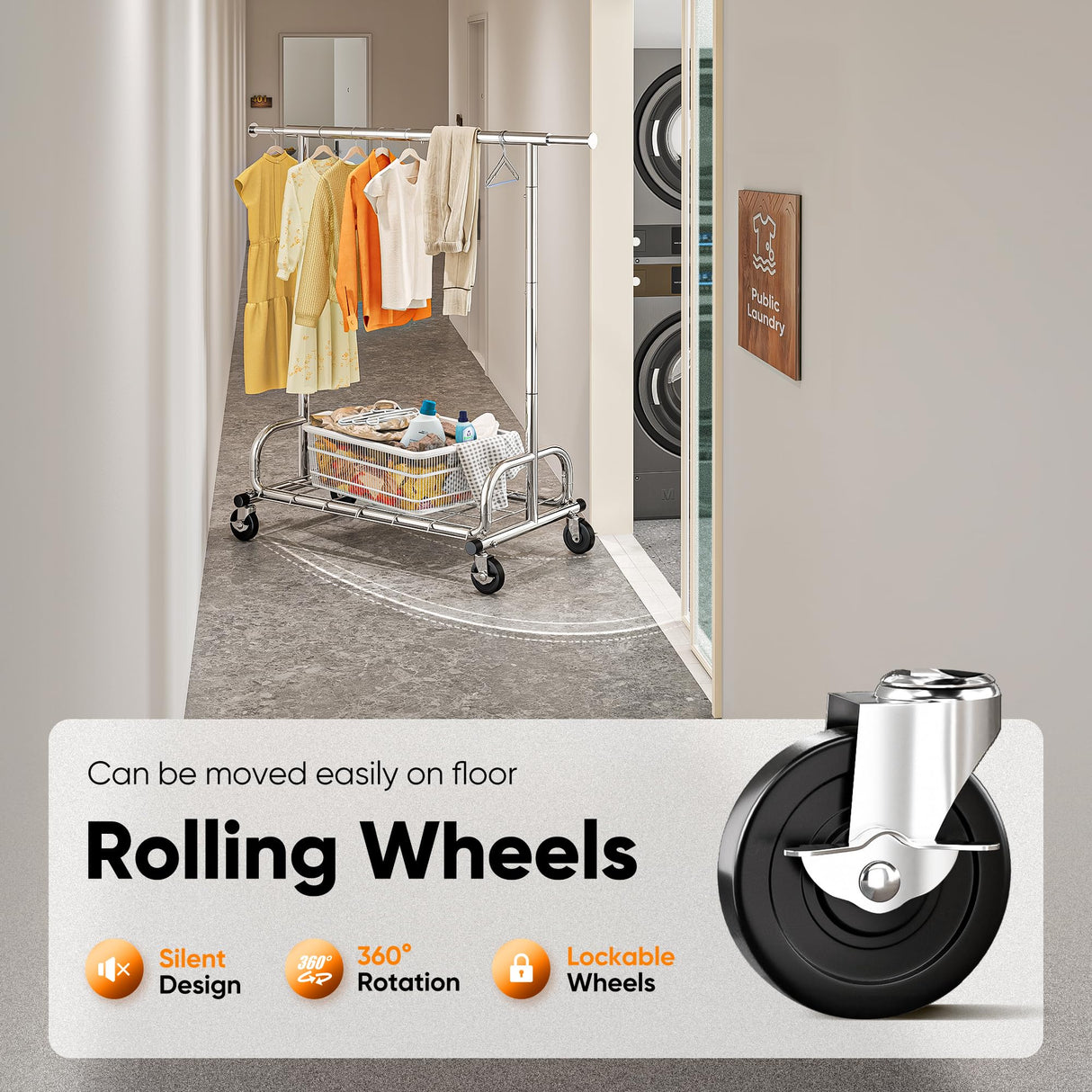 HOKEEPER Portable Garment Rack with Lockable Wheels