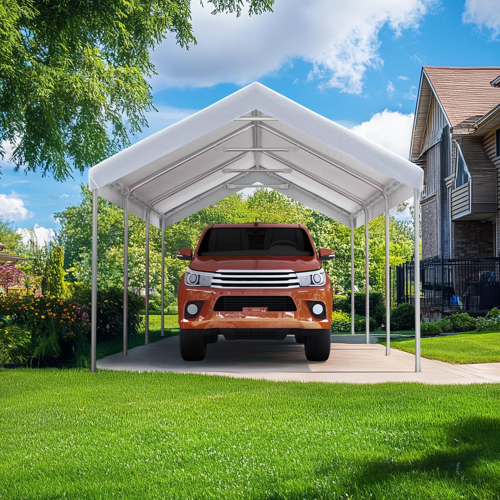 Quictent 10'x20' Reinforced Carport with Hanging Edge - White