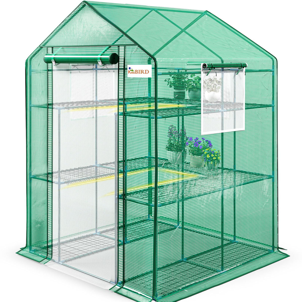 KING BIRD 56"x56"x77" Walk-in Greenhouse with 14 Shelves - Green