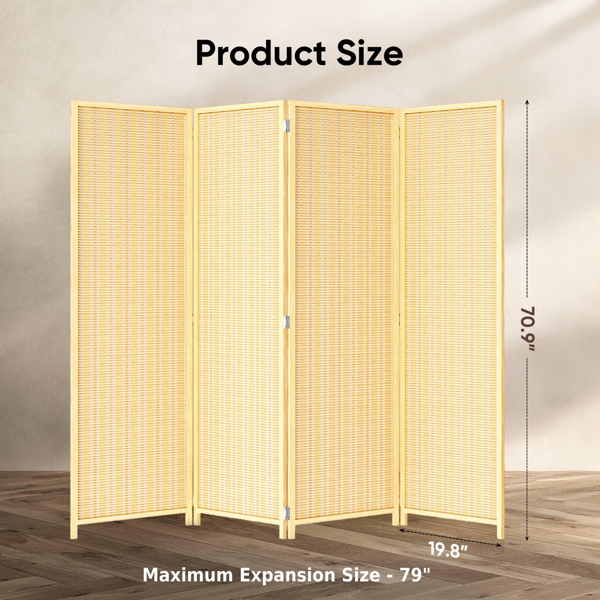 JOSTYLE 6ft Bamboo Room Divider - Beige (4-Panel)
