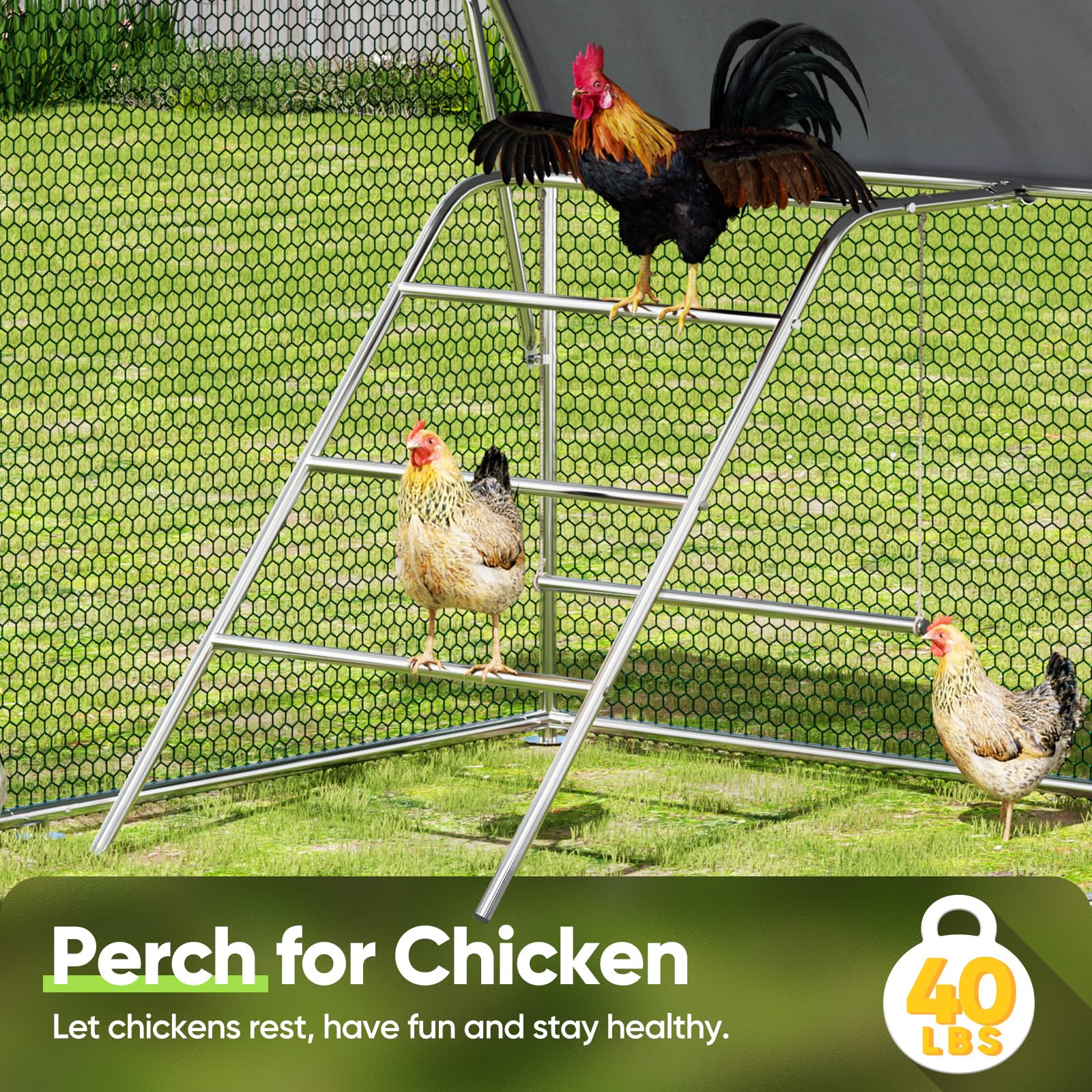 Quictent 13'x10' Metal Chicken Coop with Perch & Swing