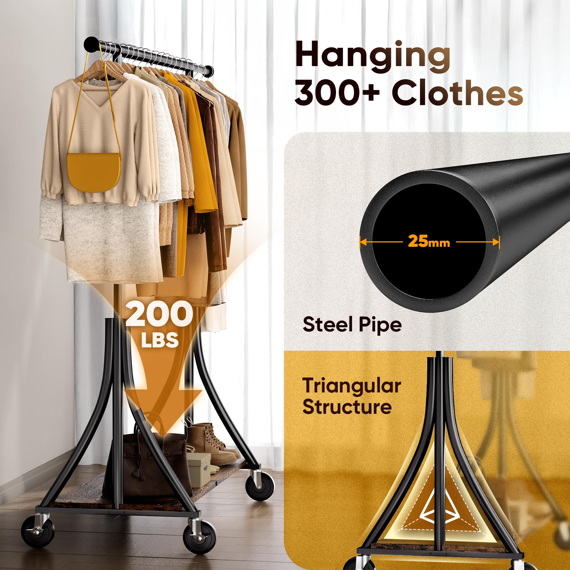 HOKEEPER 500LBS Wooden Garment Rack with Shelves - Black
