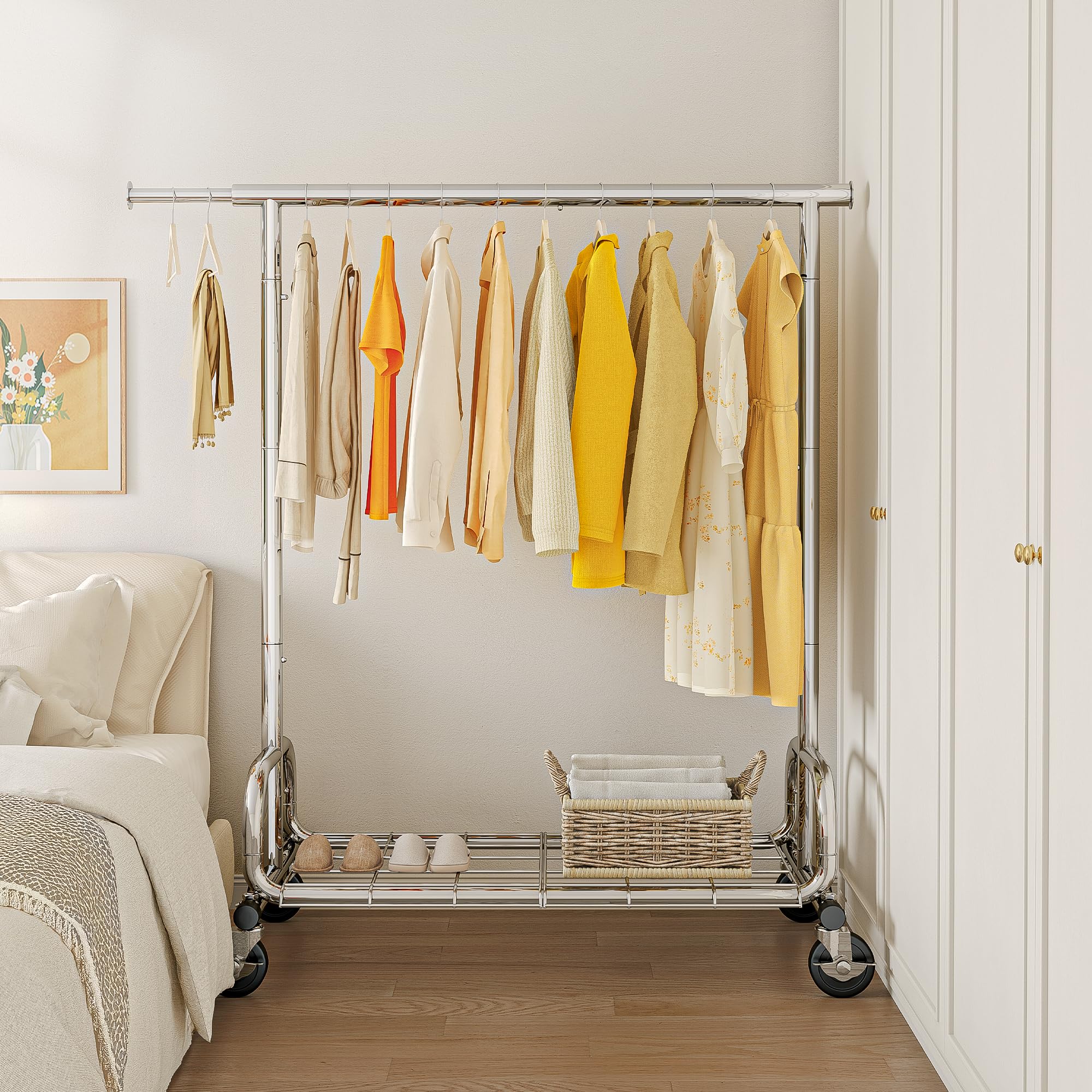 HOKEEPER Portable Garment Rack with Lockable Wheels