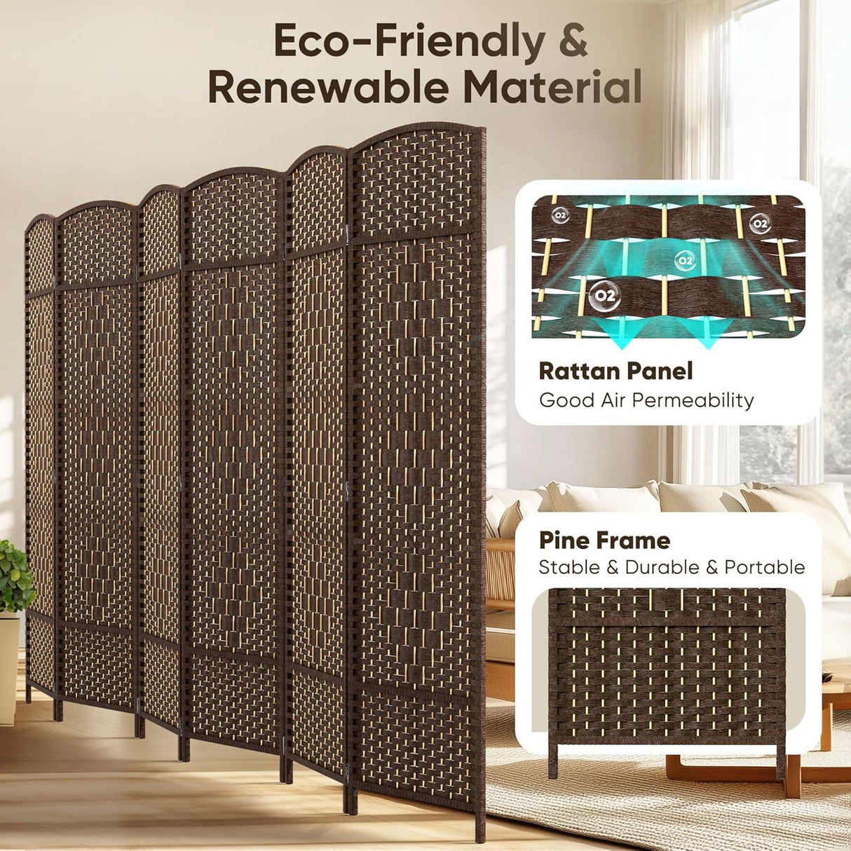 JOSTYLE  6FT Tall Wooden Privacy Room Divider (6-Panel)