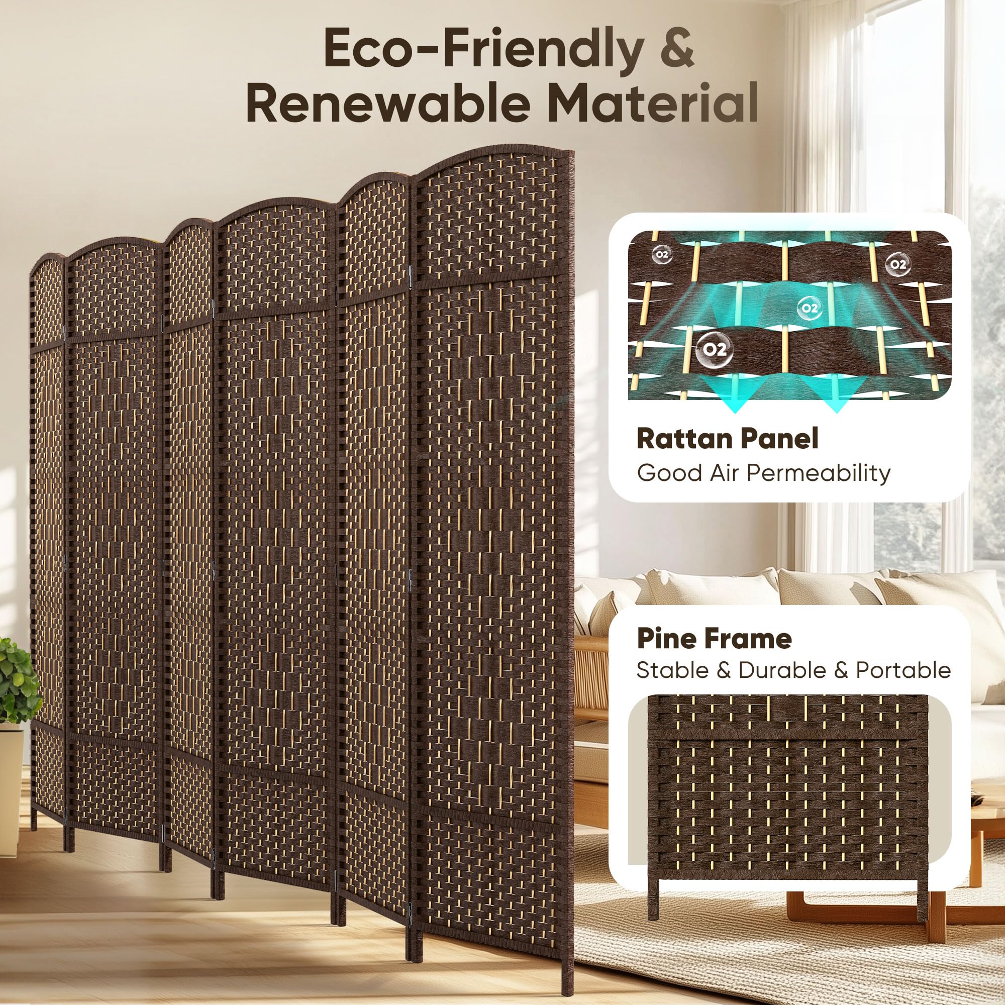 JOSTYLE Double-Weave Privacy Screen - Brown (6-Panel)
