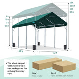 Green 12x20ft Potable Carport Size#color_green-12'x20'