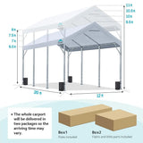 12x20ft White Carport Size#color_white-12'x20'