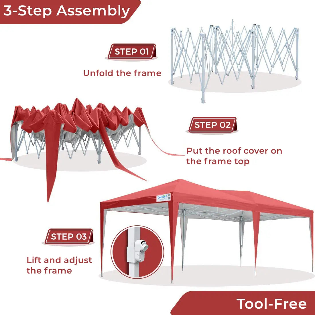 red 10x20 pop up canopy with sides frame#color_wine red