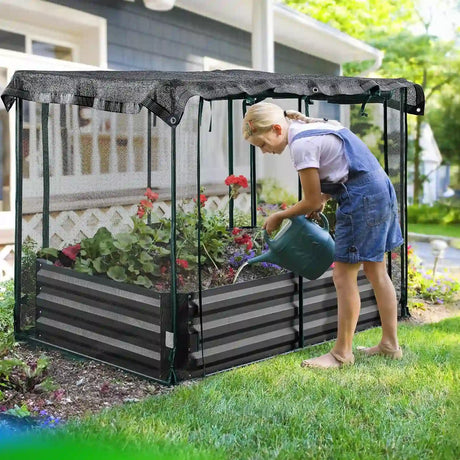 Quictent Galvanized Raised Garden Bed with net#size_6x3x1ft
