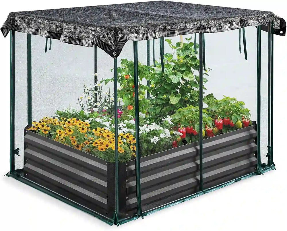 Galvanized Raised Garden Bed with Net 4x3x1 Ft#size_4x3x1ft