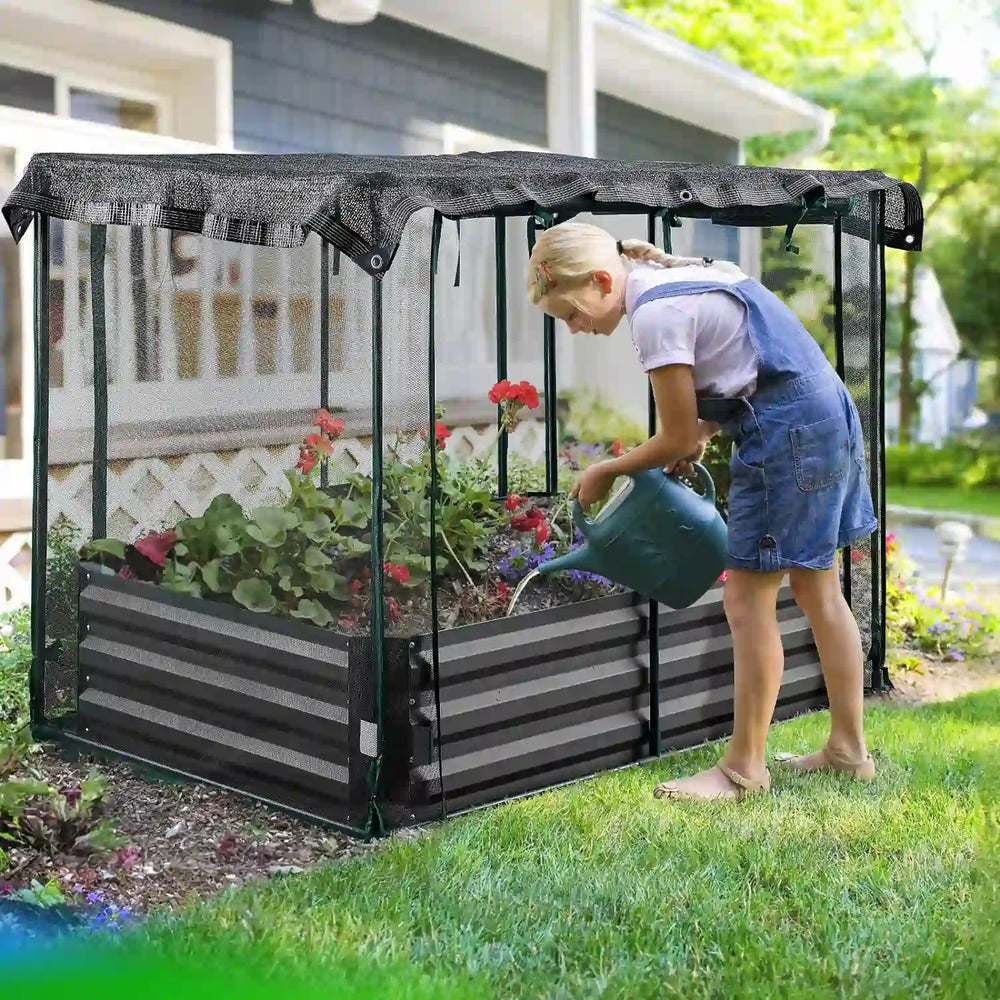 Quictent Galvanized Raised Garden Bed with Crop Cage Plant Protection Net Tent#size_4x3x1ft
