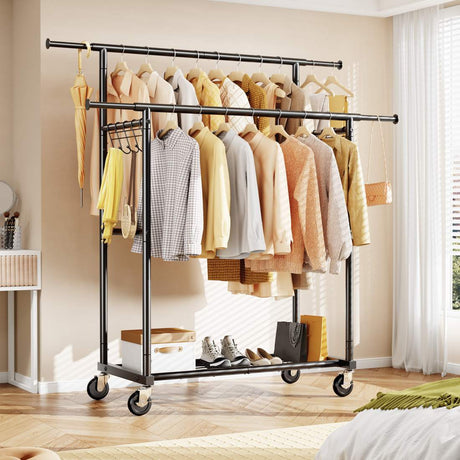 HOKEEPER Heavy Duty Double Rails Clothes Rack 450lbs