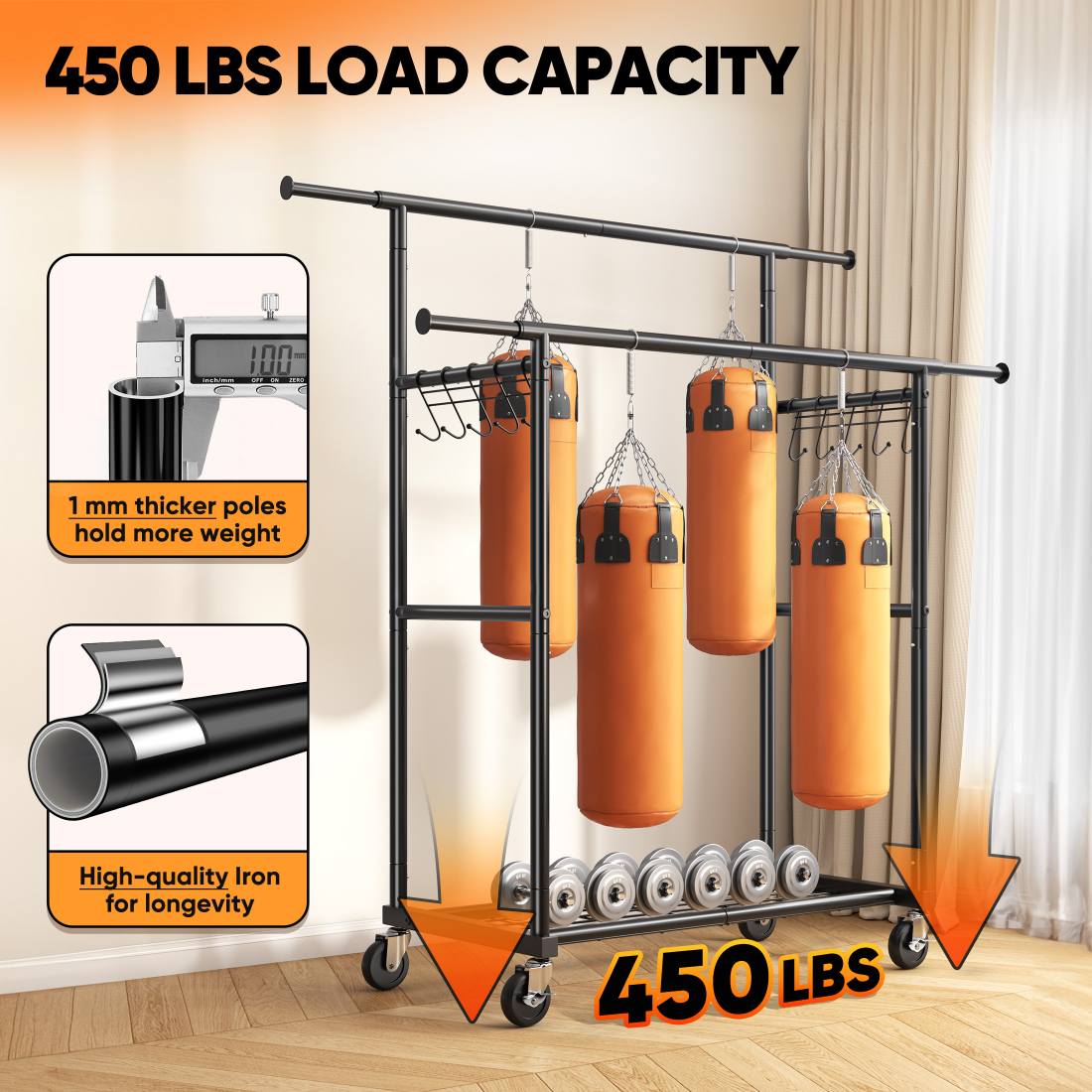 HOKEEPER Heavy Duty Double Rails Clothes Rack 450lbs