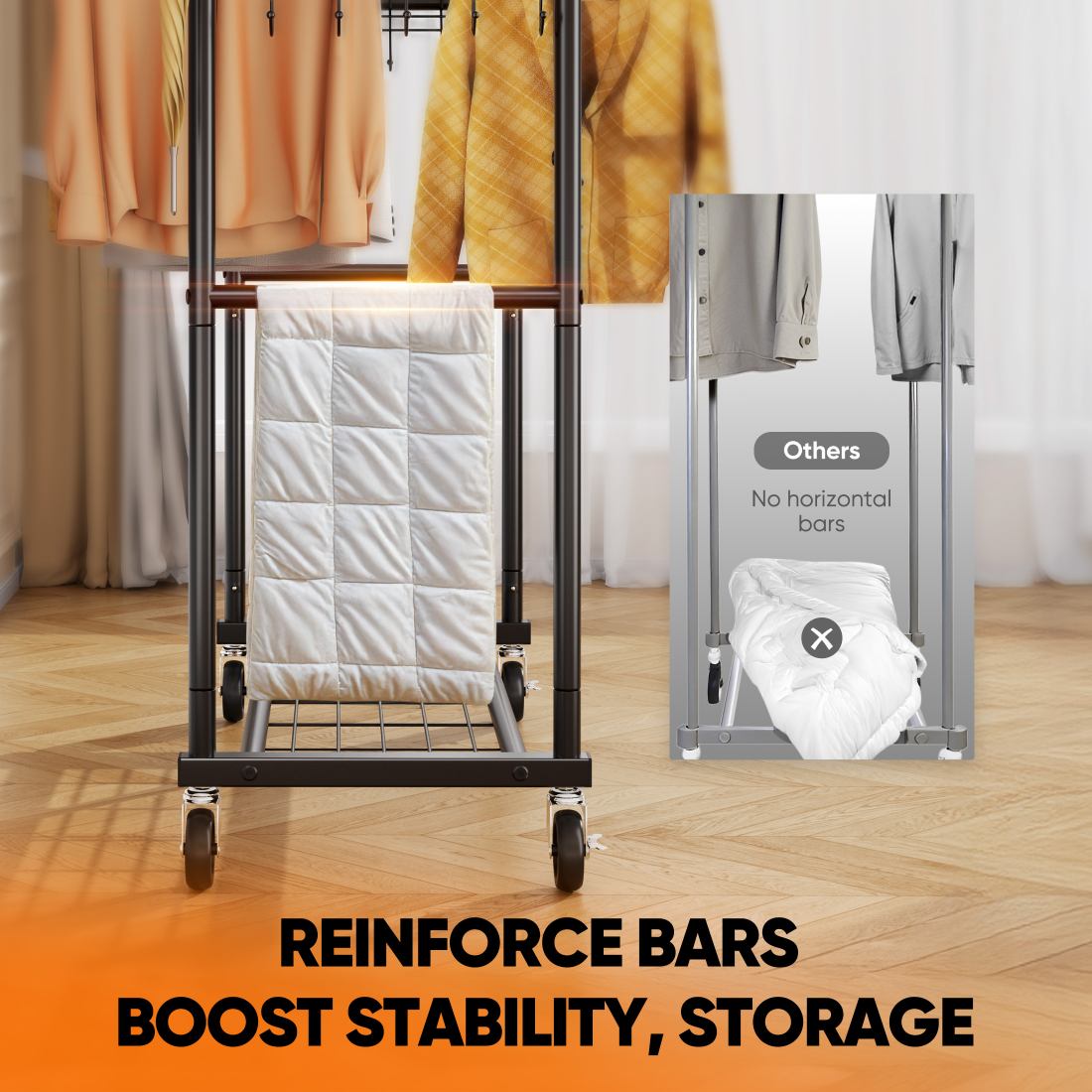 HOKEEPER Heavy Duty Double Rails Clothes Rack 450lbs