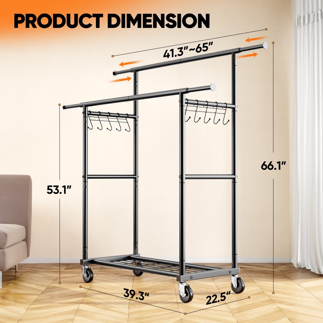 HOKEEPER Heavy Duty Double Rails Clothes Rack 450lbs