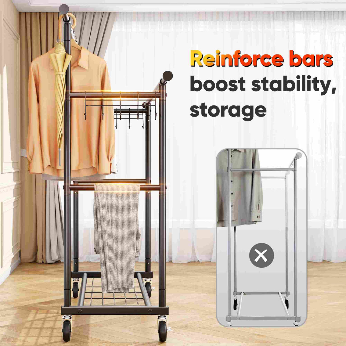 HOKEEPER Heavy Duty Double Rails Clothes Rack 450lbs