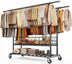 HOKEEPER Adjustable Rolling Garment Rack - Double Rod with Basket