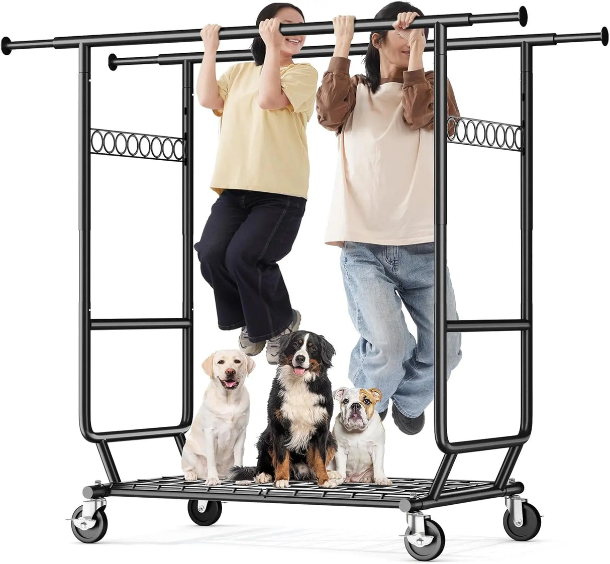 HOKEEPER Double Rod Garment Rack with Wheels