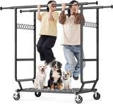HOKEEPER Double Rod Garment Rack with Wheels