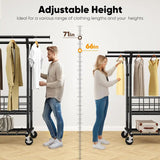 HOKEEPER Adjustable Rolling Garment Rack - Double Rod with Basket