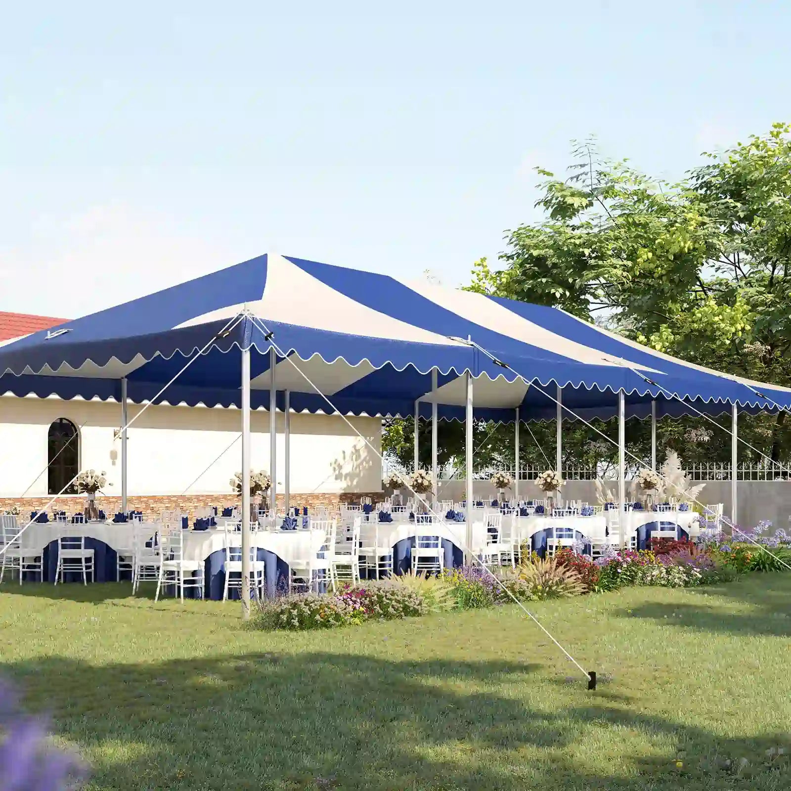 hold up to about 80-100 people for a party#size_20x40ft-Striped Blue