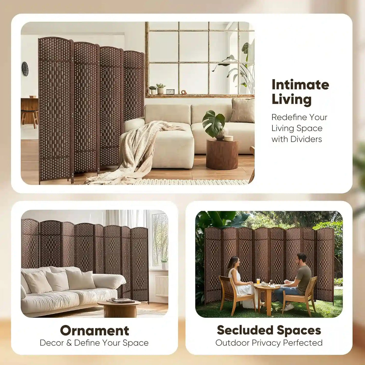 JOSTYLE 6FT Tall Extra Wide Double-Weave Privacy Screen（8 Panel ）