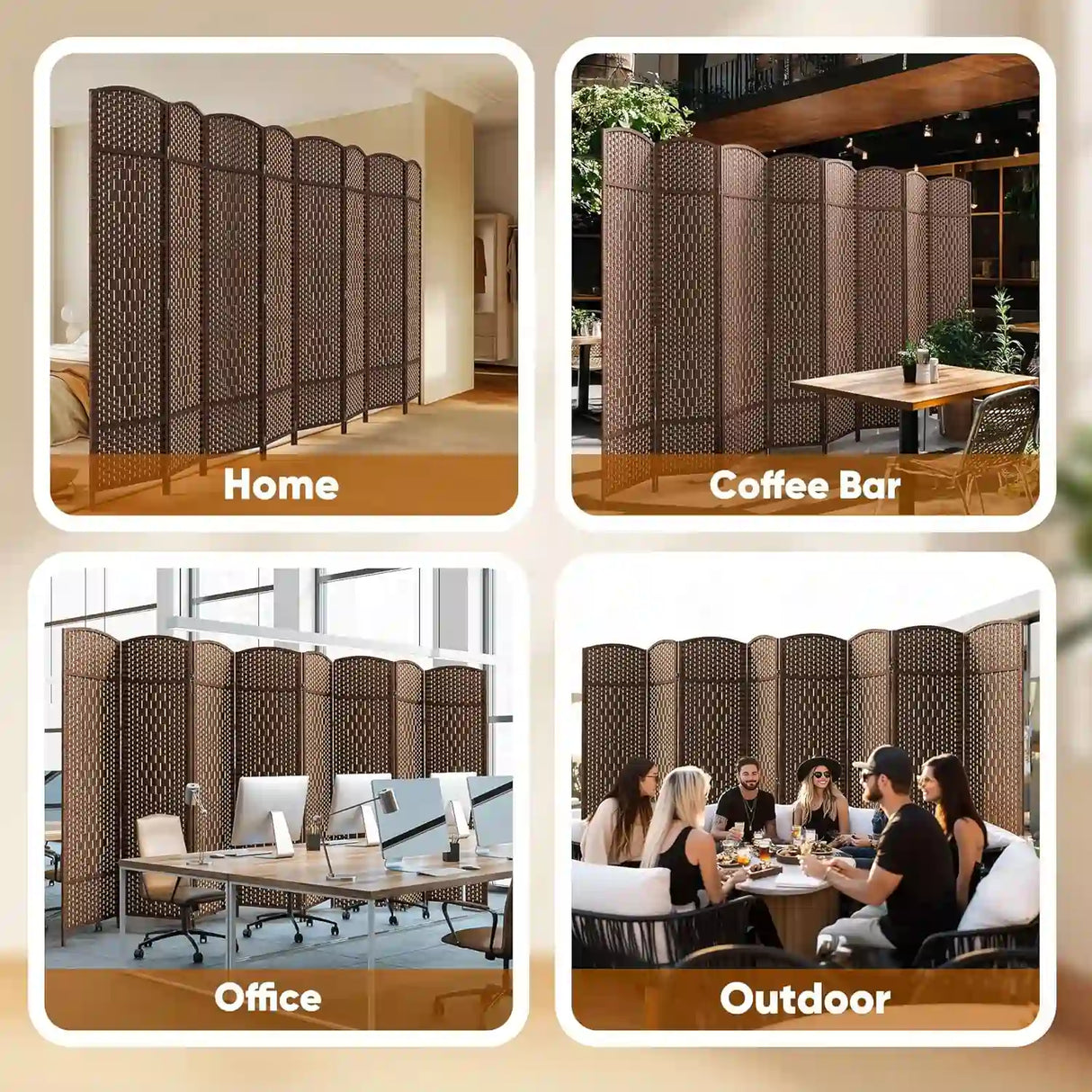 JOSTYLE 6FT Tall Extra Wide Double-Weave Privacy Screen（8 Panel ）