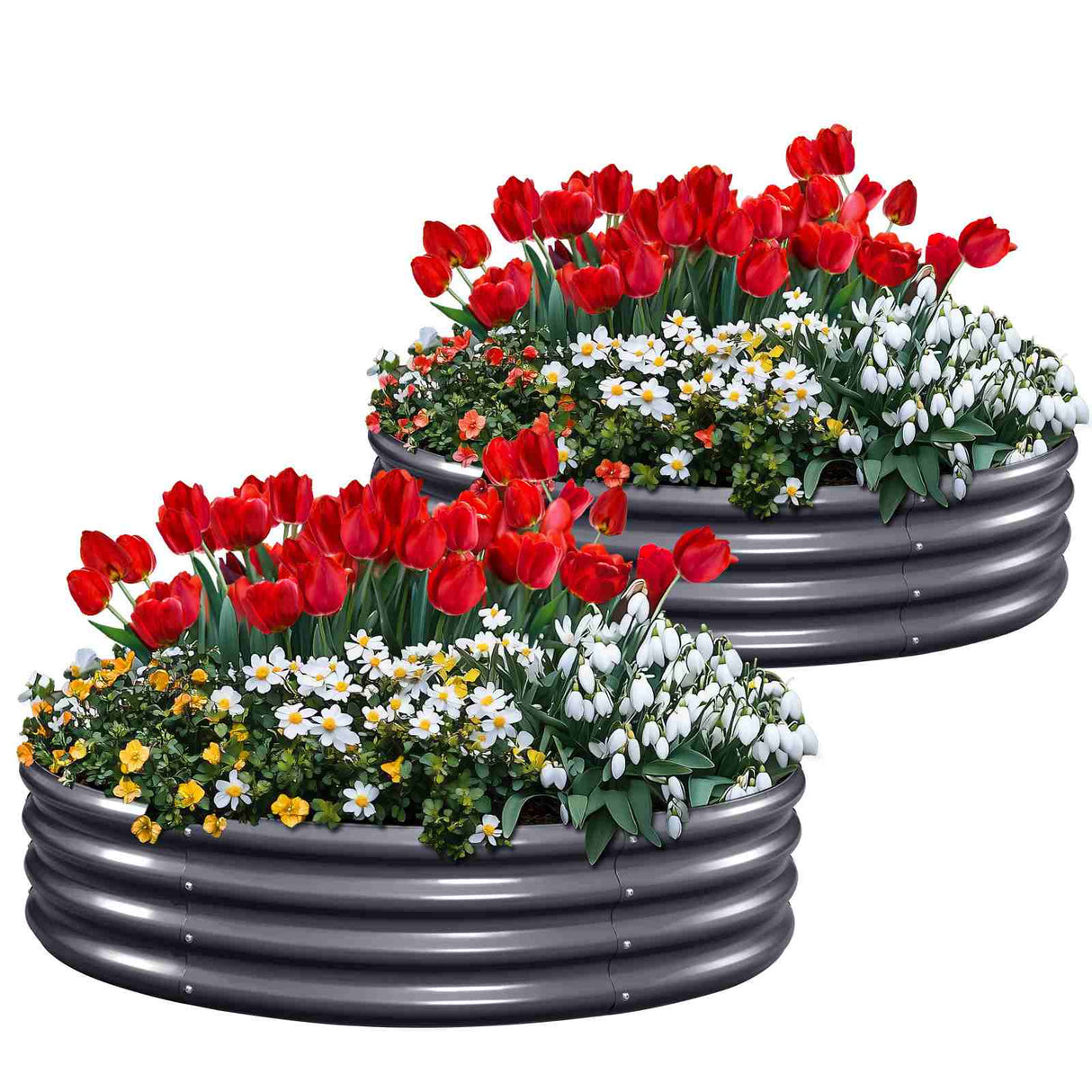 KING BIRD 4x4x1ft Round Garden Bed (2-Pack) Dark Grey
