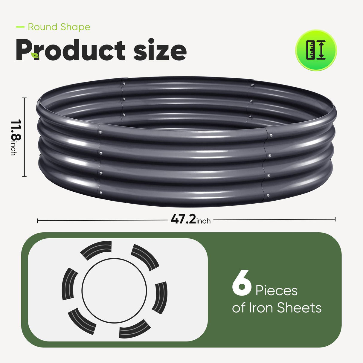 KING BIRD 4x4x1ft Round Garden Bed (2-Pack) Dark Grey