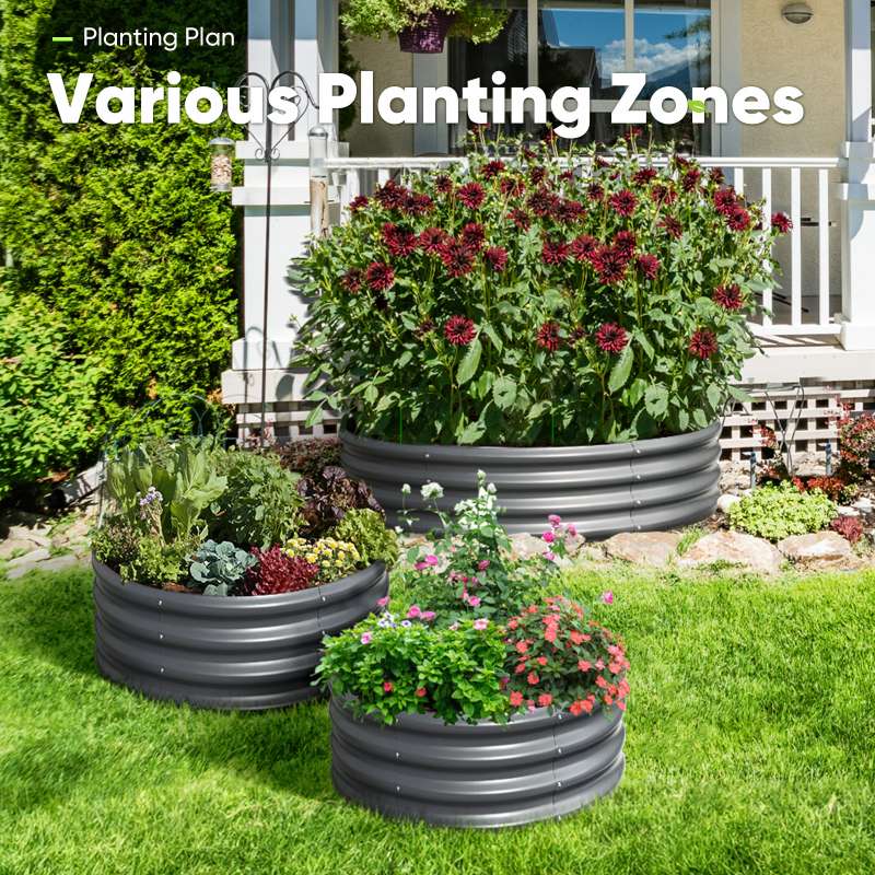 KING BIRD 4x4x1ft Round Garden Bed (2-Pack) Dark Grey