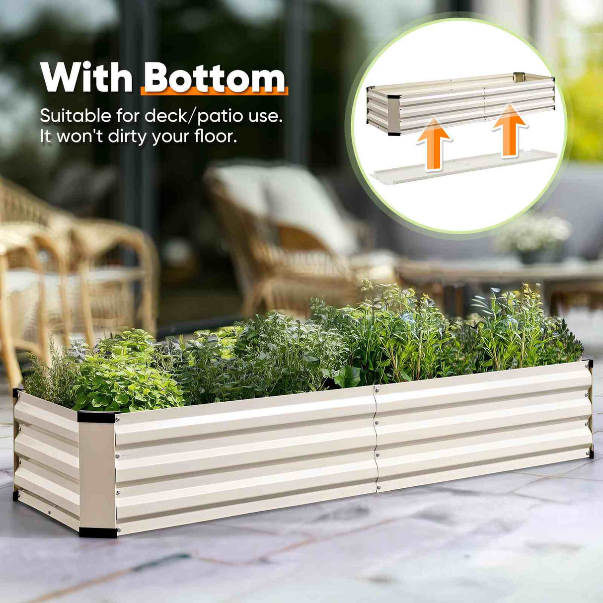KING BIRD 6x2x1ft Raised Garden Bed with Bottom Closed Beige